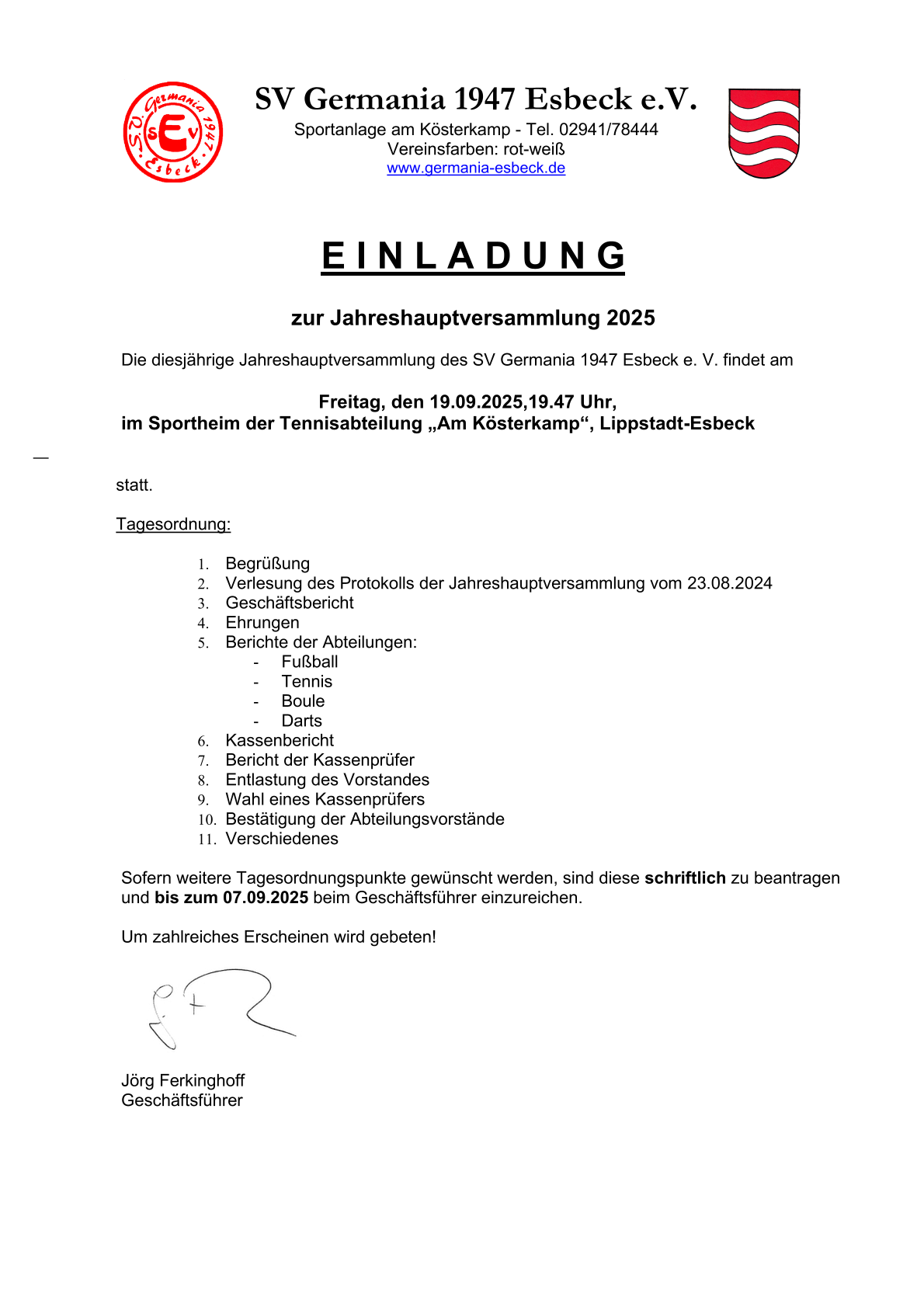 Read more about the article Einladung Jahreshauptversammlung 2025